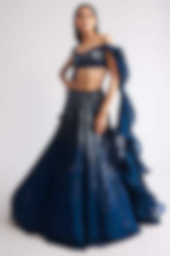 Teal Sapphire Rayon Georgette Sequins Work Bridal Lehenga Set by Gaurav Gupta at Pernia's Pop Up Shop