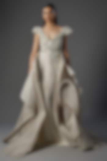 Snow Pink Polyester Crepe Sculpted Bridal Gown by Gaurav Gupta at Pernia's Pop Up Shop