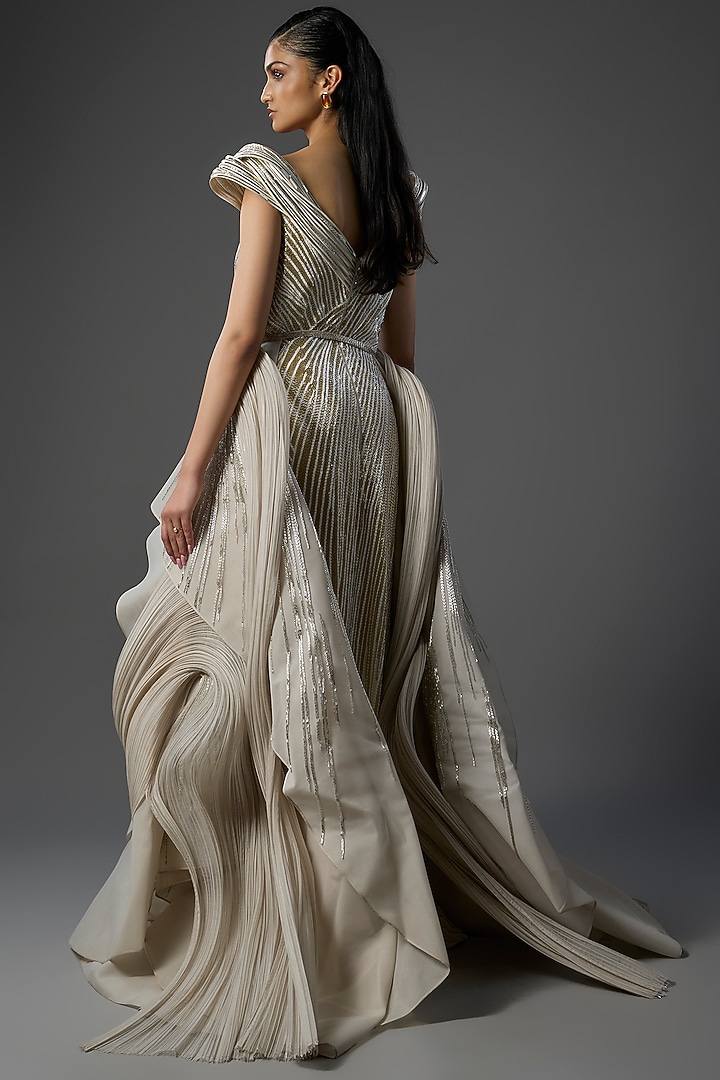 Snow Pink Polyester Crepe Sculpted Bridal Gown by Gaurav Gupta at Pernia's Pop Up Shop