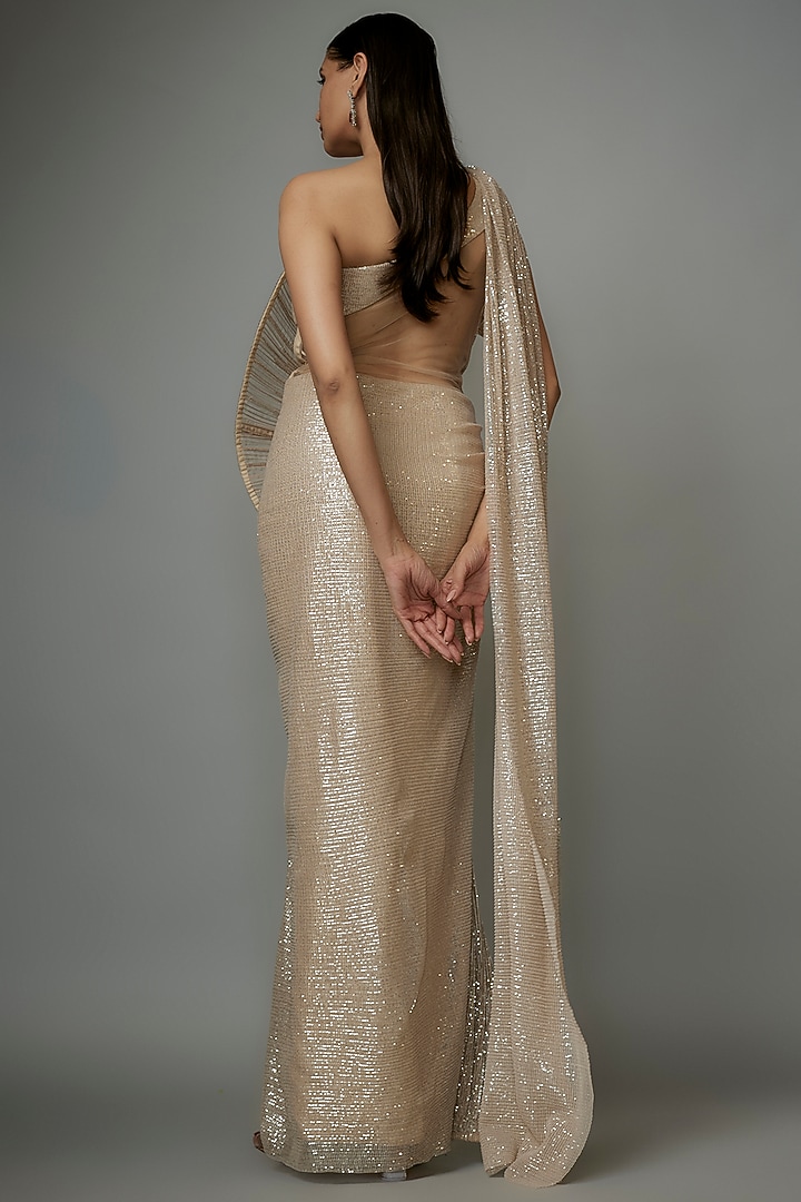 Champagne Sequins Bugle Beads Embroidered Sculpted Bridal Gown by Gaurav Gupta at Pernia's Pop Up Shop