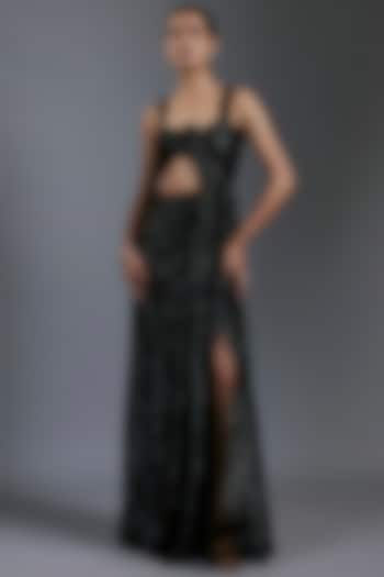 Black Sequins Draped Sculpted Gown by Gaurav Gupta at Pernia's Pop Up Shop