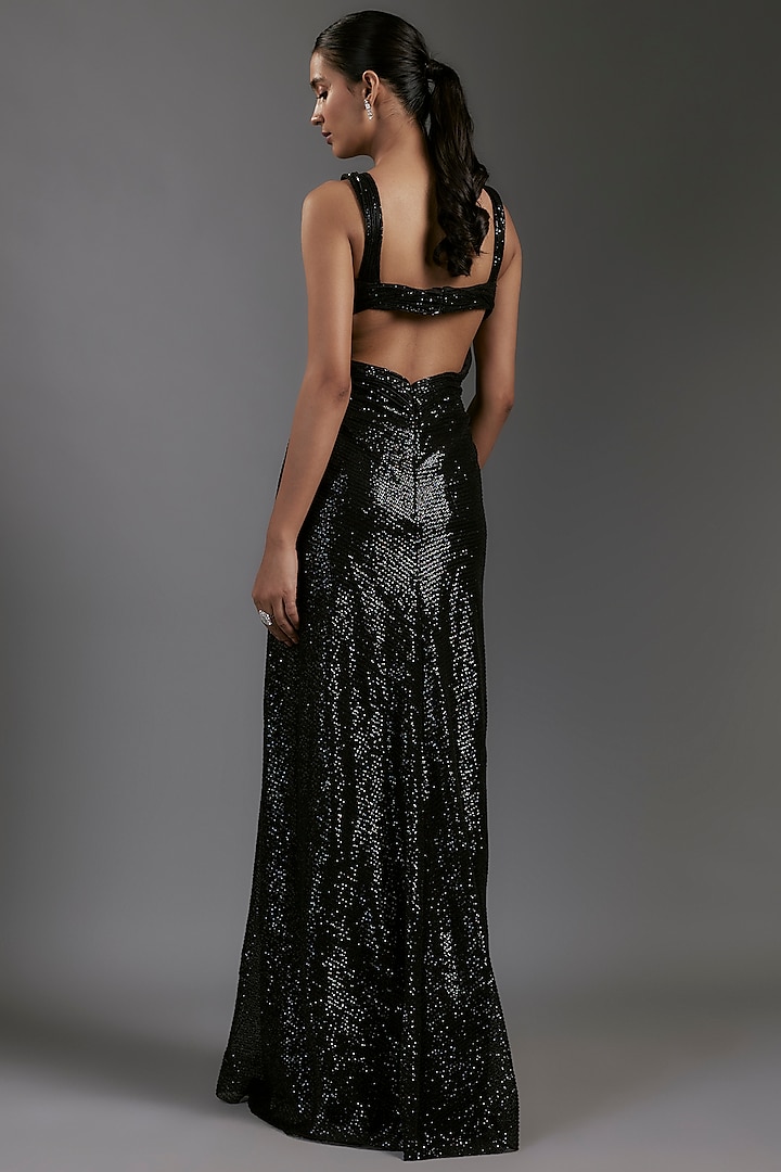 Black Sequins Draped Sculpted Bridal Gown by Gaurav Gupta at Pernia's Pop Up Shop