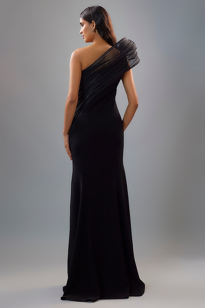 Midnight Blue Banana Crepe One-Shoulder Bridal Gown by Gaurav Gupta at Pernia's Pop Up Shop