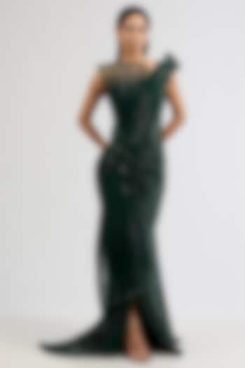 Emerald Green Polyester Sequins Sculpted Bridal Gown by Gaurav Gupta at Pernia's Pop Up Shop