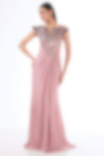Rose Bud Pink Sequins Bugle Bead Embroidered Gown by Gaurav Gupta