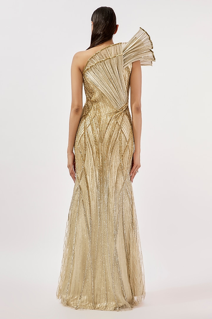 Gold Lame Glass Embroidered Sculpted Gown by Gaurav Gupta at Pernia's Pop  Up Shop 2026
