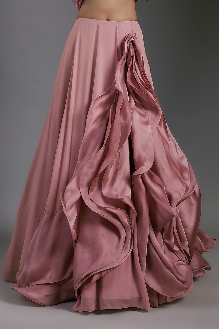 Rose Bud Sequins Ruffled Bridal Lehenga Saree Set by Gaurav Gupta at Pernia's Pop Up Shop