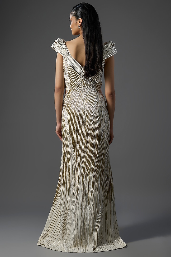 Ivory Polyester Crepe Sculpted Bridal Gown by Gaurav Gupta at Pernia's Pop Up Shop