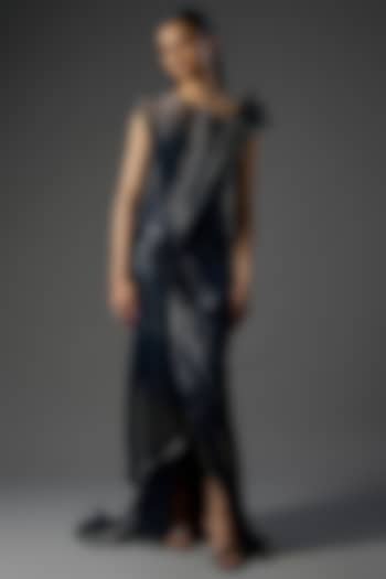 Midnight Blue Polyester Sequins Sculpted Bridal Gown by Gaurav Gupta at Pernia's Pop Up Shop