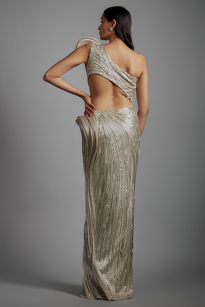 Sage Gold Satin Bridal Gown by Gaurav Gupta at Pernia's Pop Up Shop