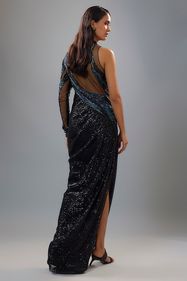 Black Sequins Bugle Bead Embroidered Bridal Gown by Gaurav Gupta at Pernia's Pop Up Shop