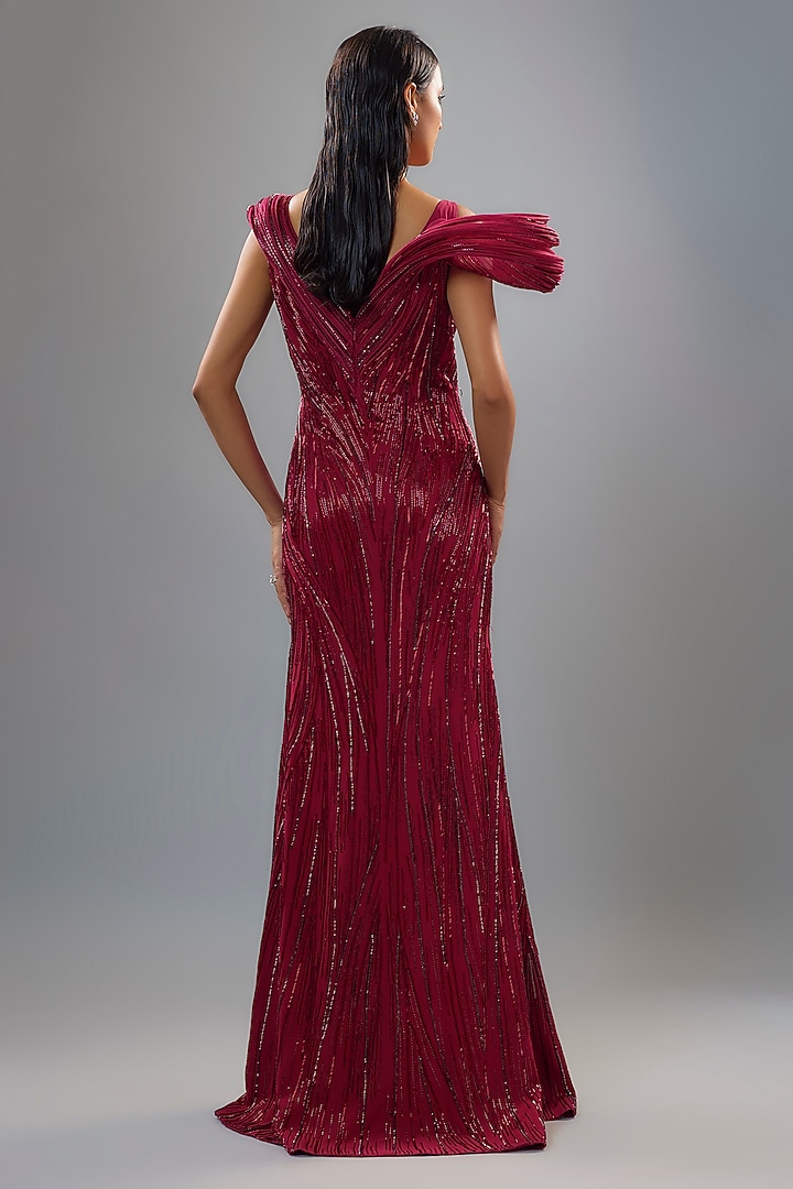 Fuchsia Crepe Glass Bead Embroidered Bridal Gown by Gaurav Gupta at Pernia's Pop Up Shop