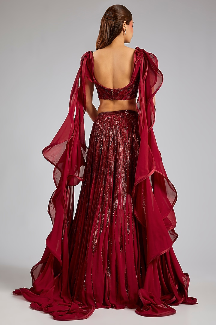 Red Rayon & Georgette Bridal Lehenga Set by Gaurav Gupta at Pernia's Pop Up Shop