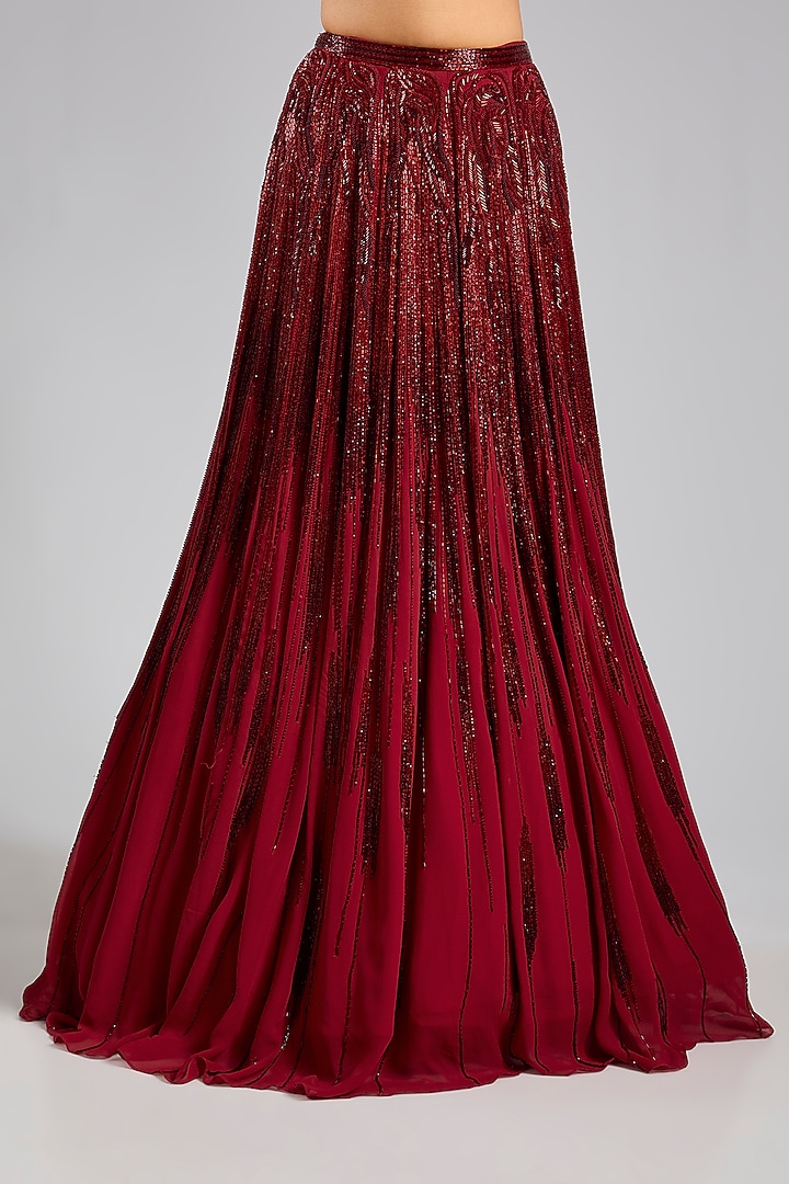 Red Rayon & Georgette Bridal Lehenga Set by Gaurav Gupta at Pernia's Pop Up Shop