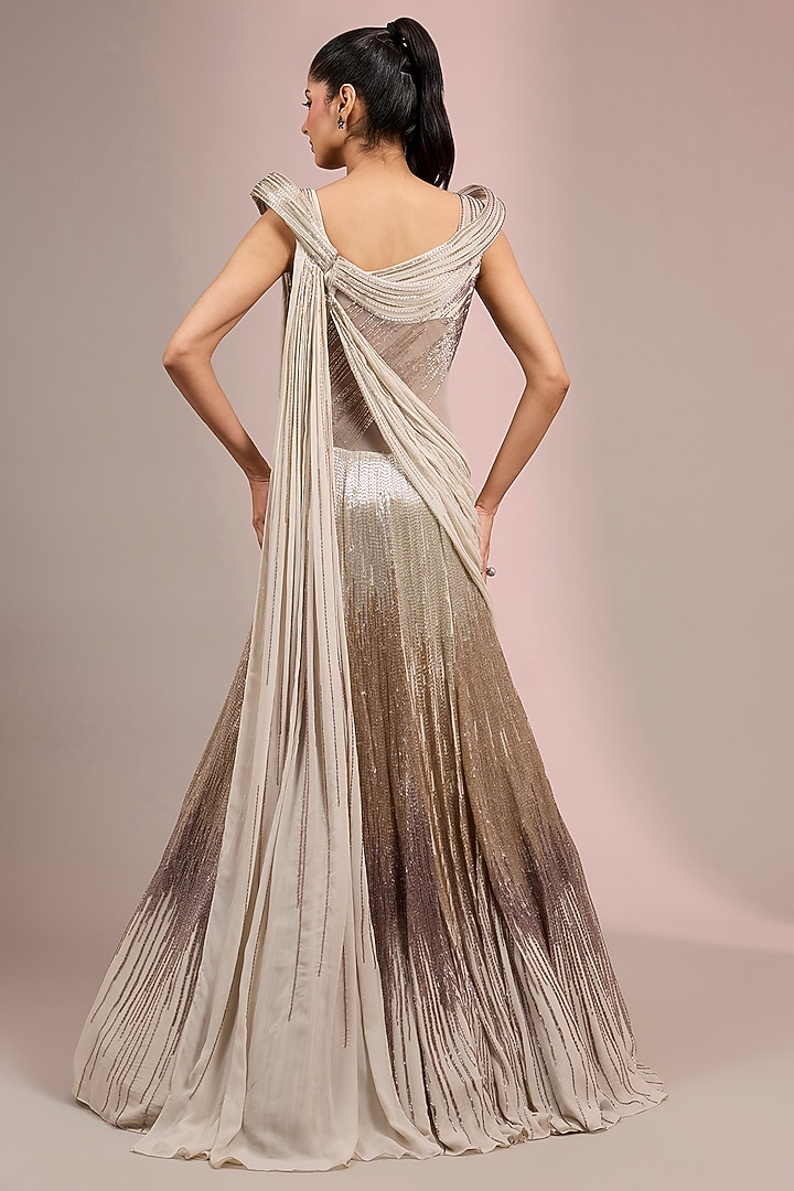 Sage Gold Woven Rayon Georgette Sculpted Bridal Lehenga Saree by Gaurav Gupta at Pernia's Pop Up Shop