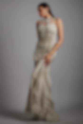 Sage Gold Tulle Bugle Bead Embroidered Bridal Gown by Gaurav Gupta at Pernia's Pop Up Shop