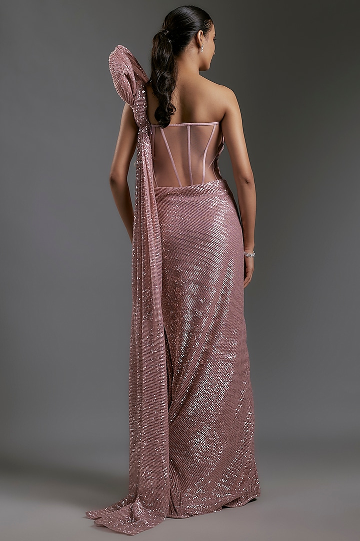 Rose Bud Sequins Bugle Beads Embroidered Sculpted Bridal Gown Saree by Gaurav Gupta at Pernia's Pop Up Shop