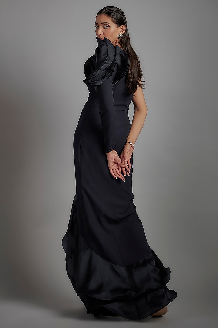Midnight Blue Micro Crepe Bridal Gown by Gaurav Gupta at Pernia's Pop Up Shop