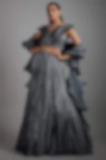 Lava Grey Rayon Georgette Sequins Embellished Bridal Lehenga Set by Gaurav Gupta at Pernia's Pop Up Shop