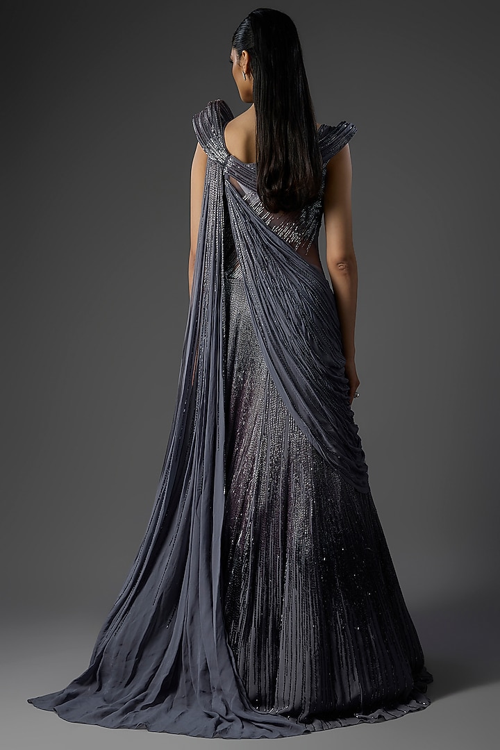Lava Grey Georgette Bridal Lehenga Saree by Gaurav Gupta at Pernia's Pop Up Shop