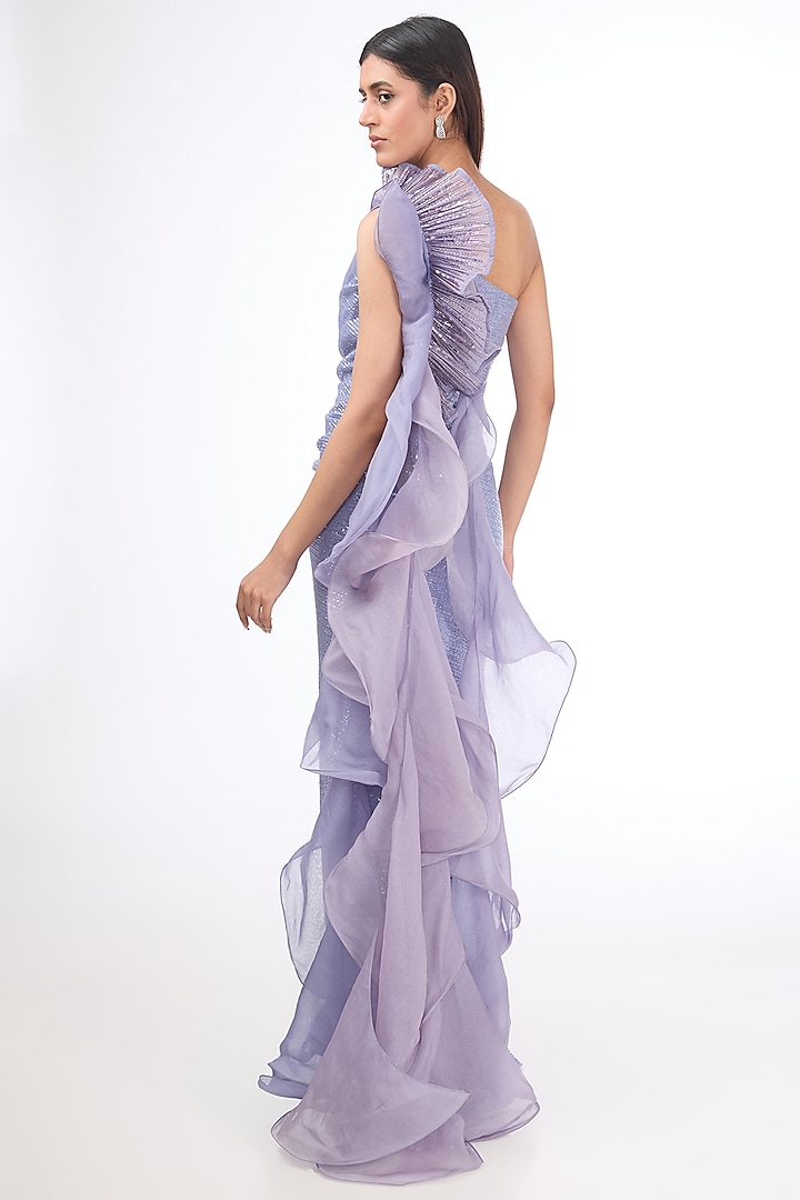 Amethyst Sequins Sculpted Draped Bridal Gown by Gaurav Gupta at Pernia's Pop Up Shop