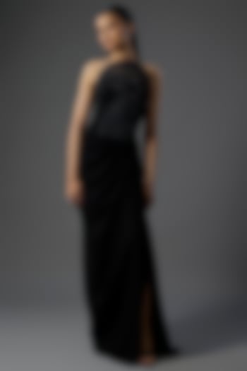 Black Crepe Shimmer Sculpted Bridal Gown by Gaurav Gupta at Pernia's Pop Up Shop