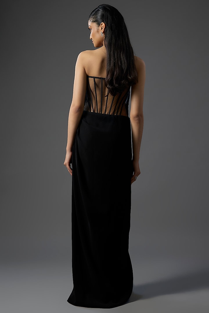 Black Crepe Shimmer Sculpted Bridal Gown by Gaurav Gupta at Pernia's Pop Up Shop