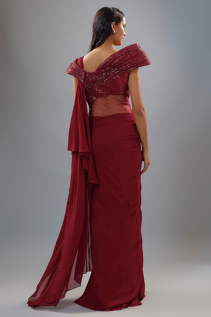 Red Sequins Bridal Gown Saree by Gaurav Gupta at Pernia's Pop Up Shop