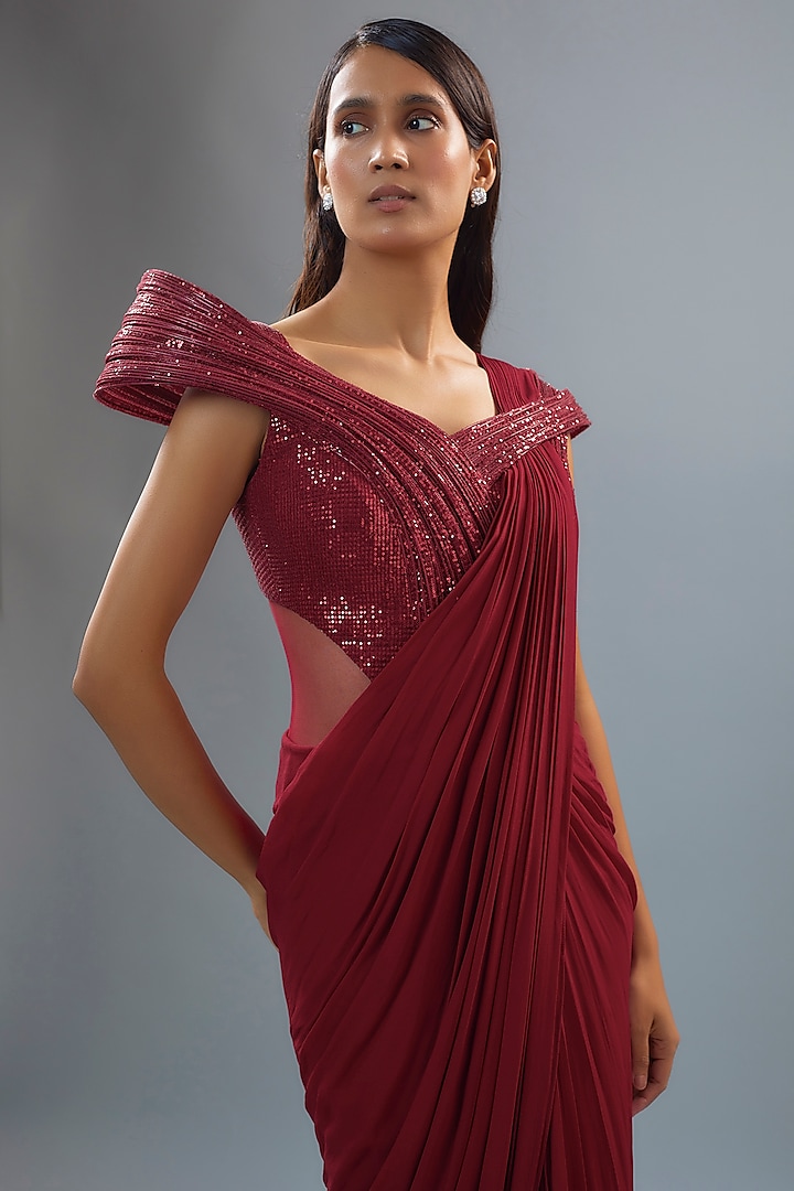 Red Sequins Bridal Gown Saree by Gaurav Gupta at Pernia's Pop Up Shop