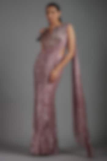 Misty Rose Sequins Sculpted Gown by Gaurav Gupta