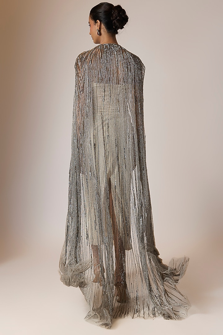 Pewter Net Cape by Gaurav Gupta at Pernia's Pop Up Shop