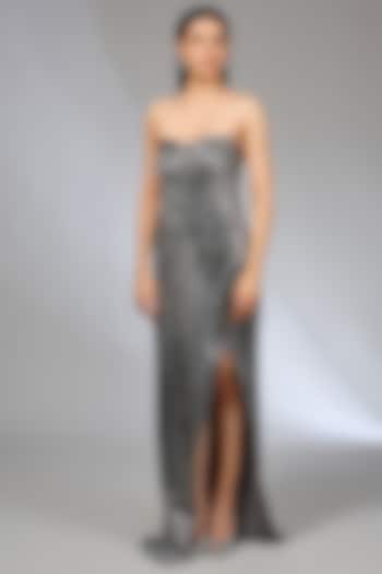 Silver Crepe Strapless Bridal Gown by Gaurav Gupta at Pernia's Pop Up Shop
