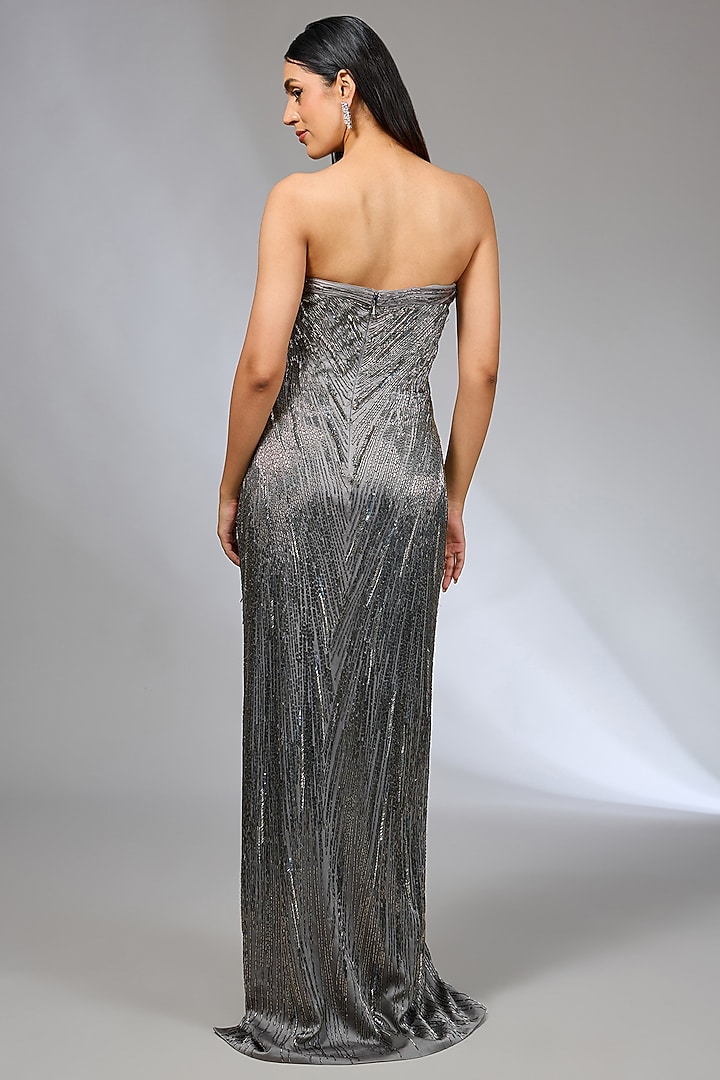 Silver Crepe Strapless Bridal Gown by Gaurav Gupta at Pernia's Pop Up Shop