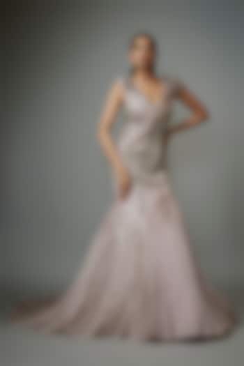 Opal Pink Polyester Crepe Sculpted Bridal Gown by Gaurav Gupta at Pernia's Pop Up Shop