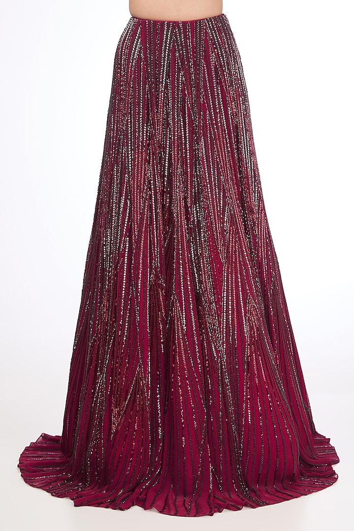 Fuchsia Viscose Georgette Embroidered Petal Sculpted Bridal Lehenga Set by Gaurav Gupta at Pernia's Pop Up Shop