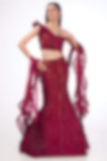 Fuchsia Silk Crepe Bridal Lehenga Set by Gaurav Gupta at Pernia's Pop Up Shop