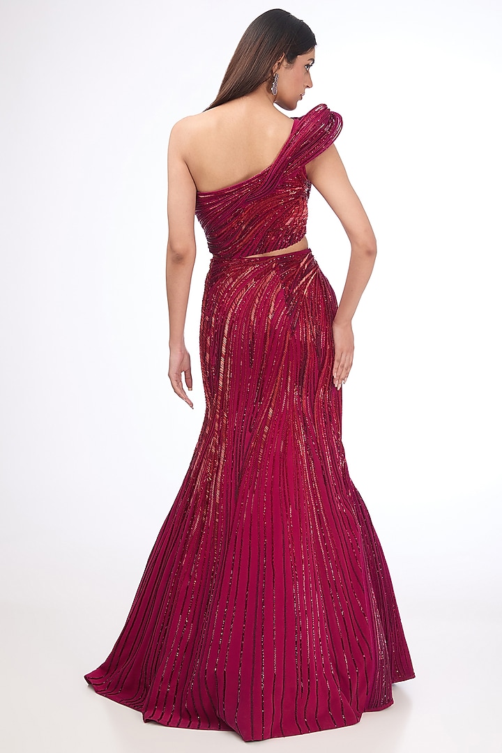 Fuchsia Silk Crepe Bridal Lehenga Set by Gaurav Gupta at Pernia's Pop Up Shop