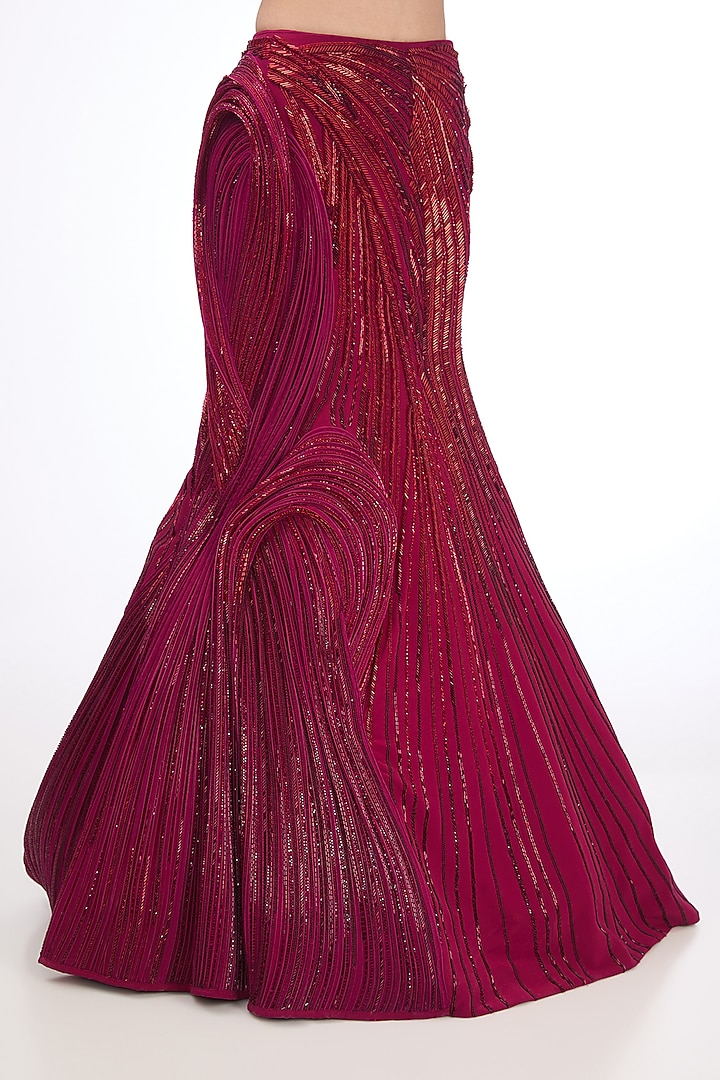 Fuchsia Silk Crepe Bridal Lehenga Set by Gaurav Gupta at Pernia's Pop Up Shop