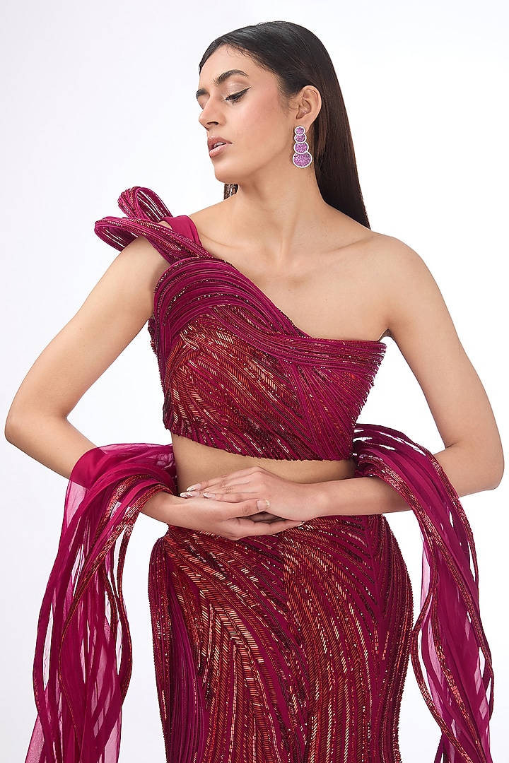 Fuchsia Silk Crepe Bridal Lehenga Set by Gaurav Gupta at Pernia's Pop Up Shop