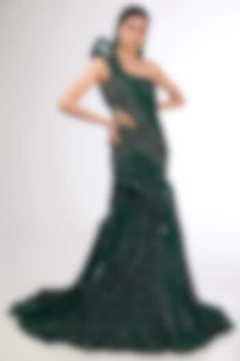 Emerald Green Polyester Sequins Sculpted Bridal Gown by Gaurav Gupta at Pernia's Pop Up Shop