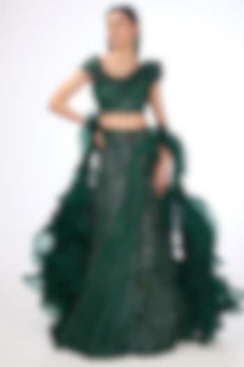 Emerald Green Polyester Sequins Bridal Lehenga Set by Gaurav Gupta at Pernia's Pop Up Shop