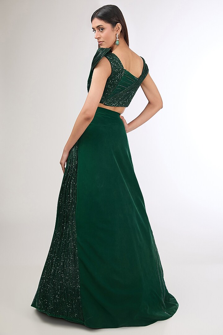 Emerald Green Polyester Sequins Bridal Lehenga Set by Gaurav Gupta at Pernia's Pop Up Shop