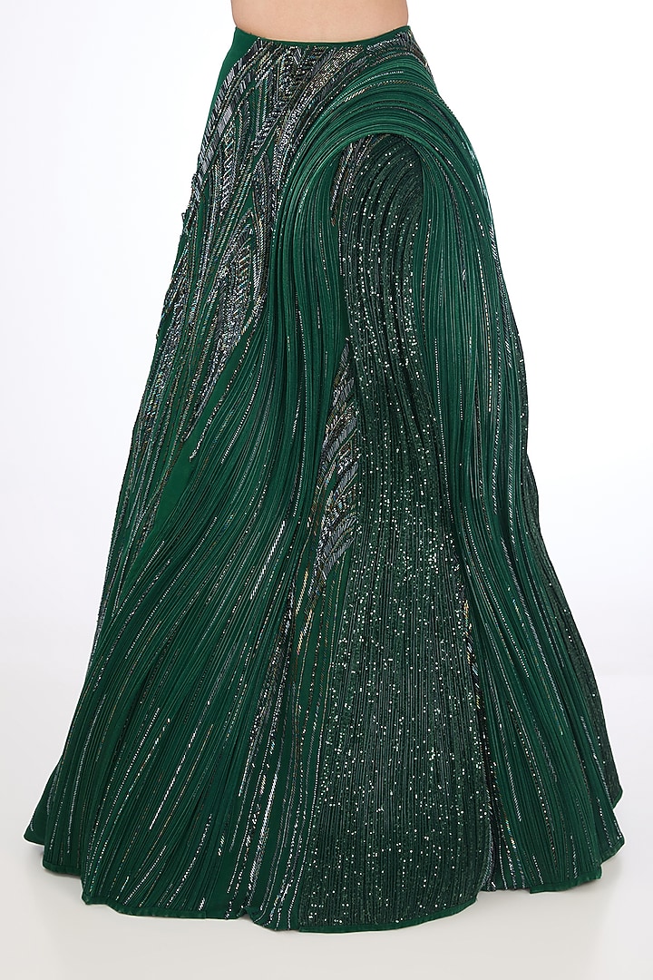 Emerald Green Polyester Sequins Bridal Lehenga Set by Gaurav Gupta at Pernia's Pop Up Shop