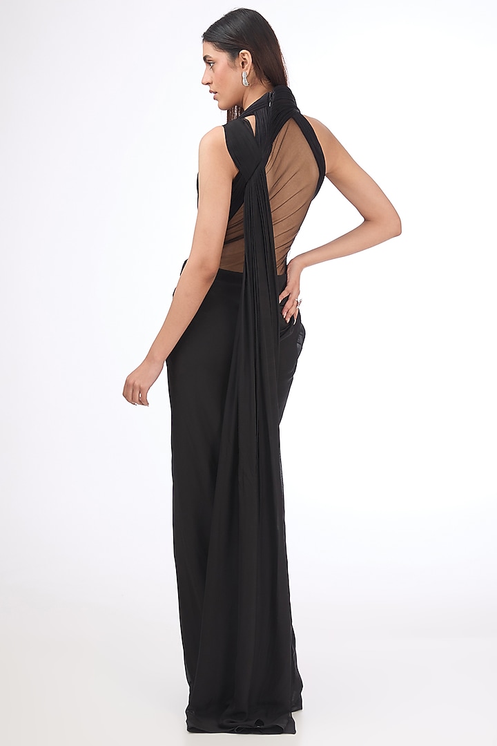 Black Chiffon Sculpted Bridal Gown Saree by Gaurav Gupta at Pernia's Pop Up Shop