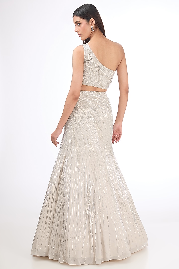 Sage Gold Rayon Georgette Bridal Lehenga Set by Gaurav Gupta at Pernia's Pop Up Shop