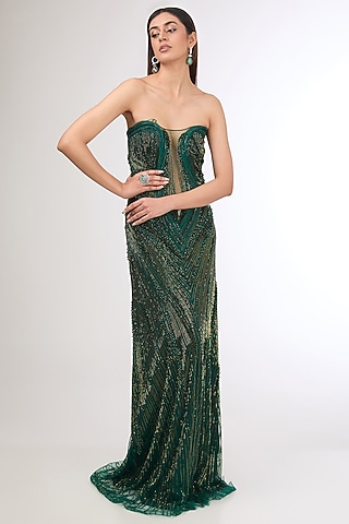 Emerald Net Gown by Gaurav Gupta
