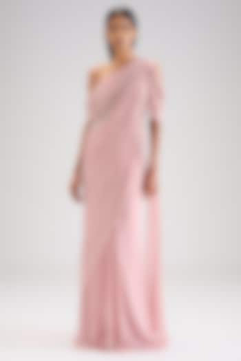 Sand Pink Rayon Georgette Embellished Reception Gown Saree by Gaurav Gupta at Pernia's Pop Up Shop
