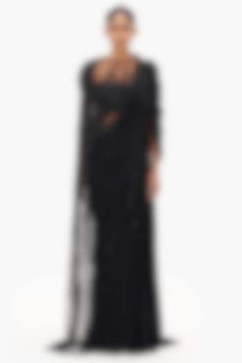 Black Rayon Georgette Embellished Bridal Gown Saree by Gaurav Gupta at Pernia's Pop Up Shop