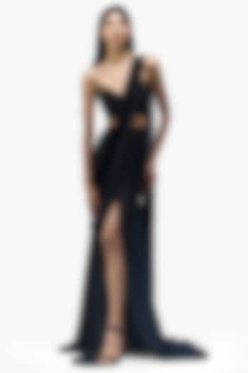 Black Silk Chiffon Bridal Gown Saree by Gaurav Gupta at Pernia's Pop Up Shop