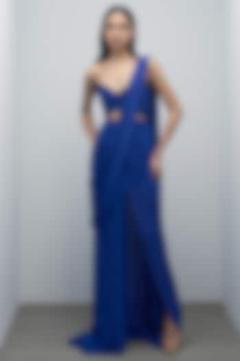 Electric Blue Silk Chiffon Bridal Gown Saree by Gaurav Gupta at Pernia's Pop Up Shop